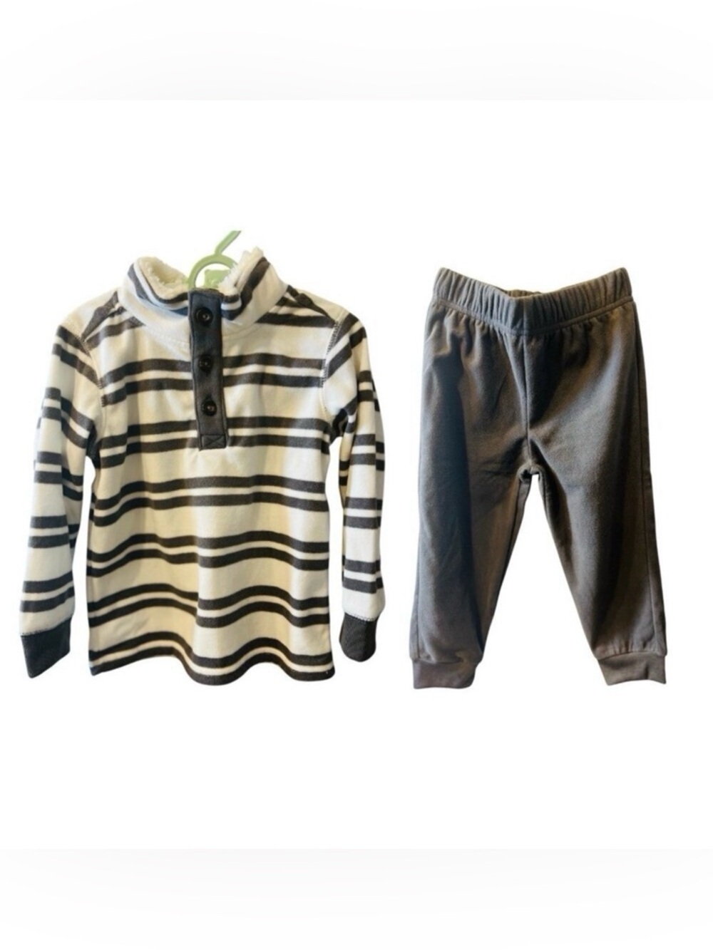 Carter's Toddler 2 Piece Striped Fleece Pullover & Pant Set Size 3T Grey White